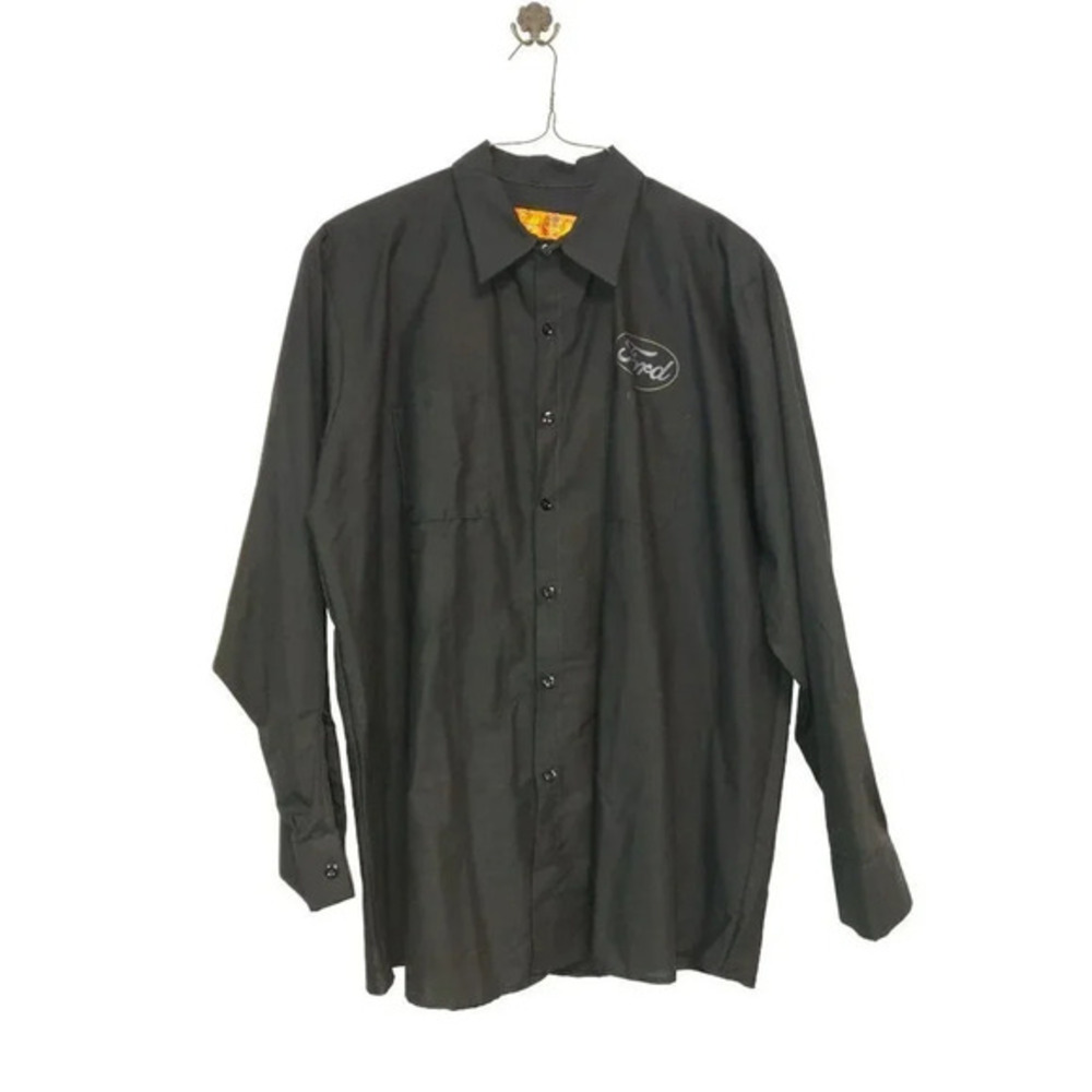 Red Kap Ford Genuine Parts Mechanic Shirt XXL Men's Long Sleeve Black Button-Up